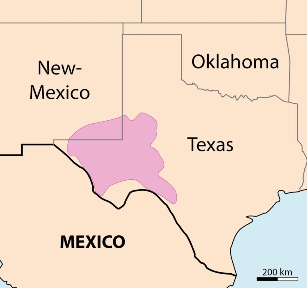 Eine Karte die das Öl Becken Permian Basin aufzeigt.